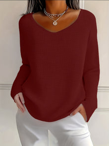 Bernice - Langärmliges Shirt Mit V-Ausschnitt Und Waffelmuster – Burgund