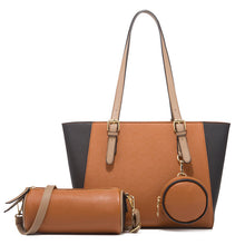 Elegante Damen-Tragetasche mit zweifarbigem Design – Kaffee