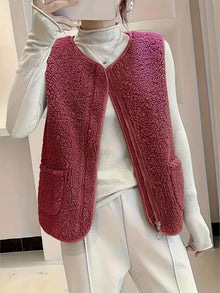 Miona – Plüsch-Fleece-Weste Mit Taschen – Rot