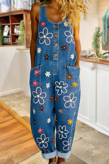 Wenara - Geblümter Jumpsuit – Marineblau