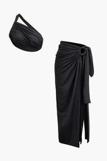 Selene | One-Shoulder Bandeau-Top & Drapierter Maxirock – Perfekt für stilvolle Auftritte – Schwarz