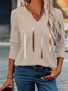 Ziqian - Elegantes Bedrucktes Langarm Hemd – Aprikose