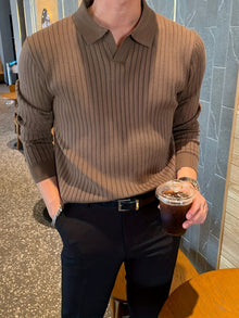 Stylisches Chic Strick-Shirt V-Ausschnitt Baumwolle Sweatshirt für Männer | Ideal für jeden Anlass – Braun