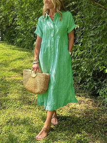 Samara - Stilvolles Gestreiftes Hemdkleid – Grün
