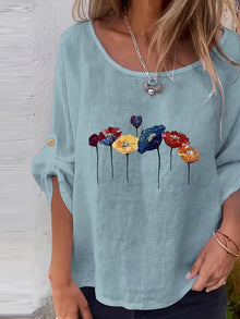 Sheril – Lockeres Oberteil mit Rollkragen und Ärmeln im Blumenmuster – Blau