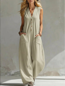 Farella - Jumpsuit mit weitem Bein und lockerer Passform – Khaki