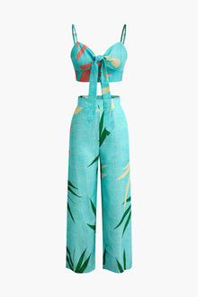 Bailey | Zweiteiler mit Knoten-Top & Bambusprint-Hose – Türkis