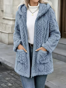 Elima - Doppelseitige Plüsch-Strickjacke MIT Kapuze Und Reißverschluss – Blau