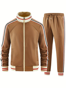 Lässiger stilvoller sportlicher Trainingsanzug Set für Herren | Ideal für Outdoor-Aktivitäten – Braun