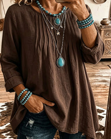 Taireen – Tunika Bluse im Boho Stil Mit Falten – Braun