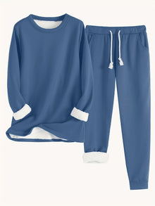 Bequemer Pullover In Einfarbiger Thermofarbe & Jogginghose Für Damen | Ideal für Herbst/Winter – Blaugrün