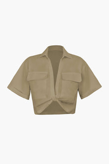 Janice | Stylisches Kurzarm Crop Shirt mit kragen – Khaki