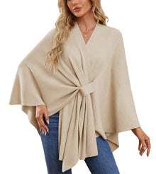 Liriane | Eleganter asymmetrischer Poncho – Helles Kamel