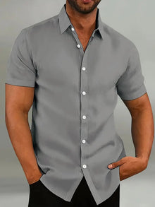 Earl - Vintage-Kurzarmhemd mit Knopfleiste – Grau