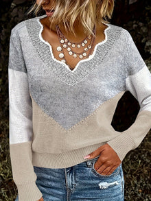 Arknelle - Lässiger Langarm Pullover Mit Kontrastdetails – Khaki