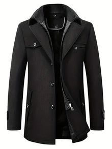 Quinten | Herren Schurwollmantel Business Casual dicke warme Jacke – Schwarz