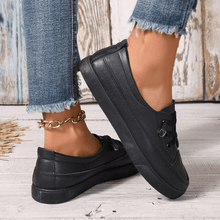 Damen weiße Schnürschuhe flach orthopädisch - atmungsaktive weiche Einlegesohle – Schwarz