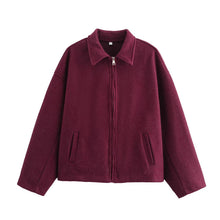Kurze Wolljacke mit Reißverschluss für Damen - Sonia – Weinrot