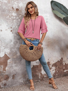 Ella | Halbarm-Bluse mit V-Ausschnitt – Altrosa