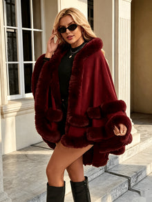 Toriann - Winter Strick Jacke Mit Kapuze Pelzfutter Und Offener Vorderseite – Burgund
