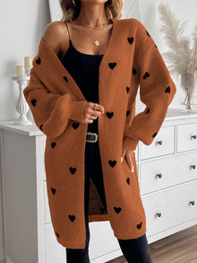 Lässige Herzmuster Strickjacke Für Damen | Perfekt für lässige Tage – Braun