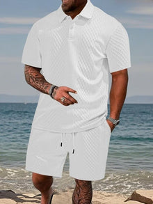 Niall - Strukturiertes Set aus Poloshirt und Shorts – Weiß