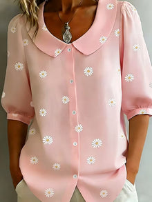 Alvique – Kurzarmbluse MIT Blumenmuster Am Kragen – Rosa
