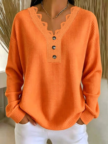 Aidana - Winter Langarm Spitzenoberteil Mit Knopfleiste – Orange