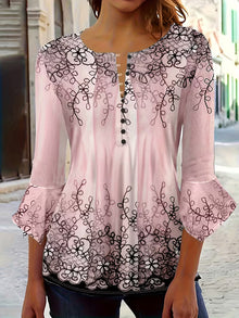 Mesley – Bluse Med Halvlange Ærmer, Blomsterprint Og Flæsekant – Rosa