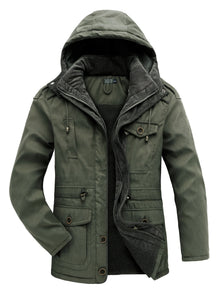 Warme Fleece Kapuzen Cargo Winterjacke | Perfekt für Outdoor-Aktivitäten – Grün
