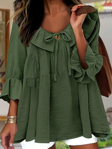 Garbine – Elegante Bluse Mit Rüschen Am Ausschnitt – Armeegrün