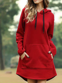 Damen-Lang Kapuzenpullover Kleider | Lässig – Rot