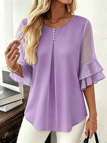 Hurley – Bluse Mit Rundhalsausschnitt Und Transparenten Rüschenärmeln – Violett
