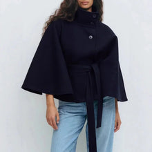 Eleganter Cape-Mantel mit Gürtel – Schwarz