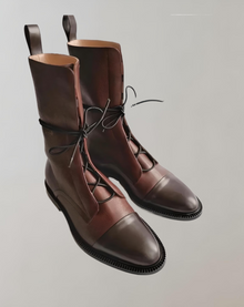 Ella - Hochgeschnittene flache Schnürstiefel für – Braun