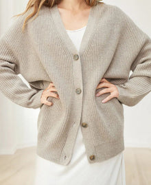 Oversized-Strickcardigan | Tiefer V-Ausschnitt | Lässige Passform – Taupe