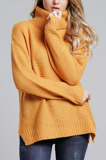 Damen Lässige Grobstrickpullover | Rollkragen – Gelb