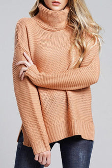 Damen Lässige Grobstrickpullover | Rollkragen – Pfirsich
