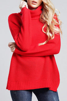 Damen Lässige Grobstrickpullover | Rollkragen – Rot