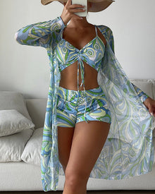 Zellea | lebhaftes 3-teiliges bedrucktes Bikini-Set – Grün