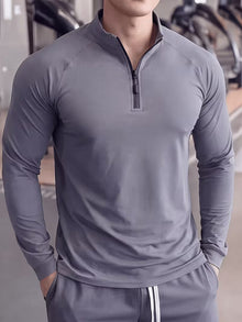 Zerdan – Langarm-Sweatshirt Mit Halbem Reißverschluss – Grau