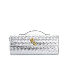 Geflochtene Damen Clutch aus Echtleder – Elegant & Vielseitig – Silber