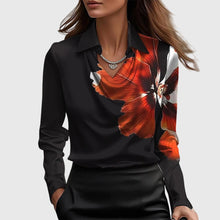 Emma | Damen Wasserfallkragen Langarm Top – Schwarz Rot