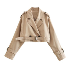 Karla | Damen Schicker kurzer Trenchcoat mit Gürtel – Khaki