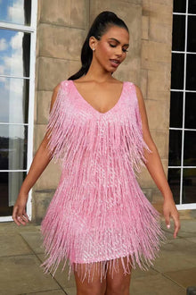 Schickes und verführerisches Fransen-Party-Kleid – Rosa