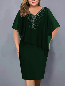 Amelie – Chiffon-kleid MIT V-ausschnitt Und Strassverzierung – Dunkelgrün