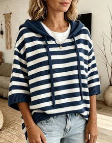 Kiera – Übergröße Kapuzenpullover Mit Streifenmuster – Blau