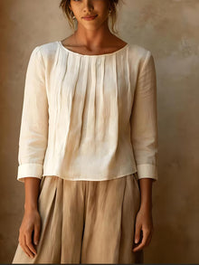Gelina – Bluse Mit Rundhalsausschnitt Und Falten Vorne – Aprikose