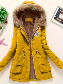Gemütlicher Fleecegefütterter Kapuzen Wintermantel für Damen | Ideal für Herbst/Winter – Gelb