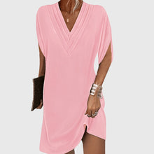 Nicole | Damen V-Ausschnitt Lockeres Mini Kleid – Rosa